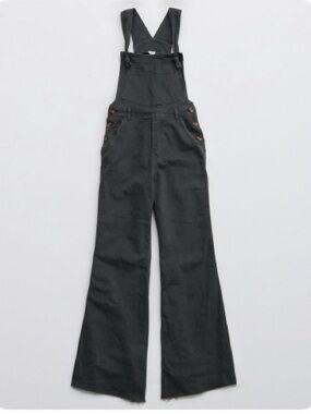 aerie Black Flared Denim Overalls